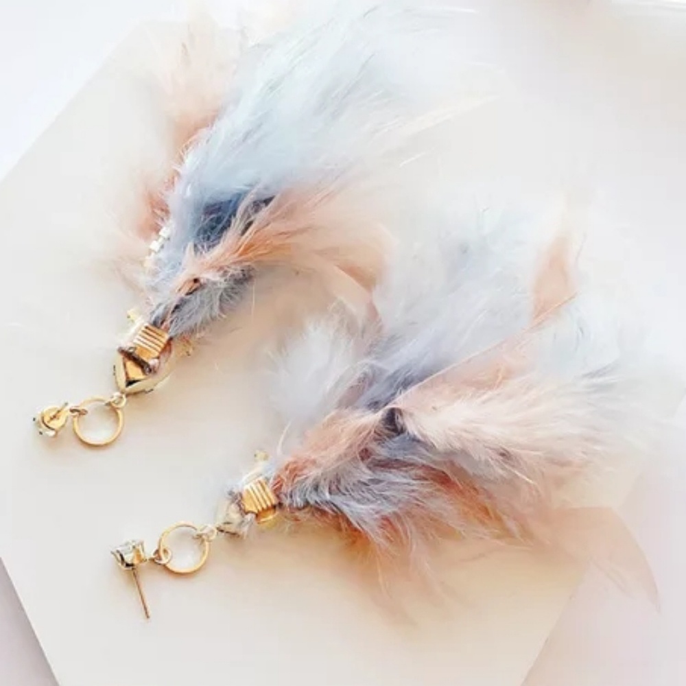 Boho Feather Long Gypsy Earrings - Picture 2 of 6